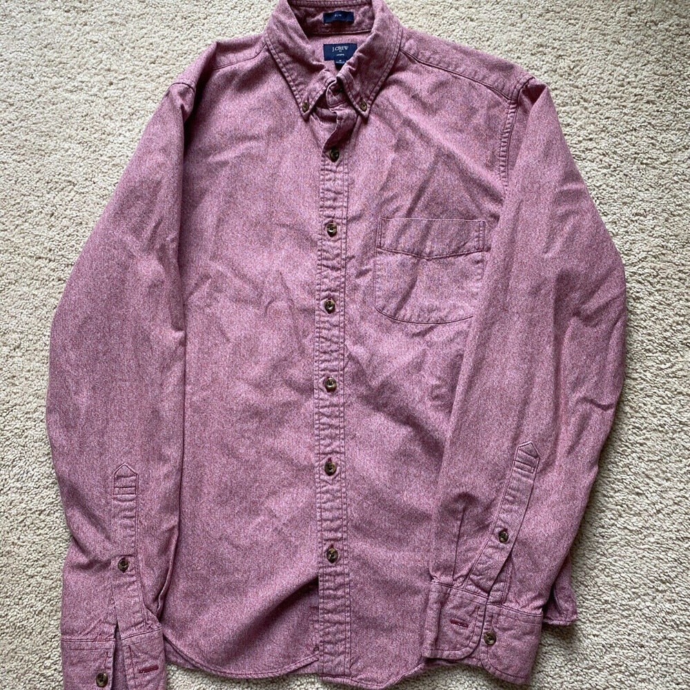 J Crew Mens Button Shirt Medium Red Slim Fit Jaspe Long Sleeve Pocket M C8587